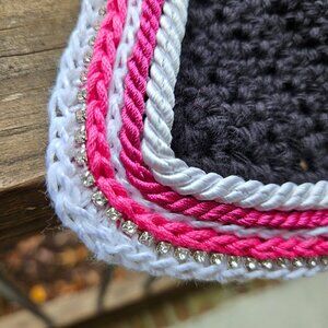Handmade Horse Show Bonnet: Black, Pink, and Silver Rhinestone Braid